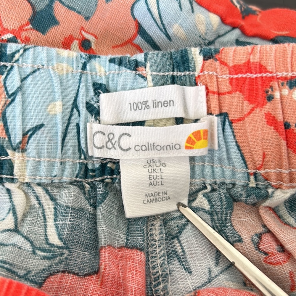 C&C California Linen Tropical Floral Print Pants - Picture 4 of 9